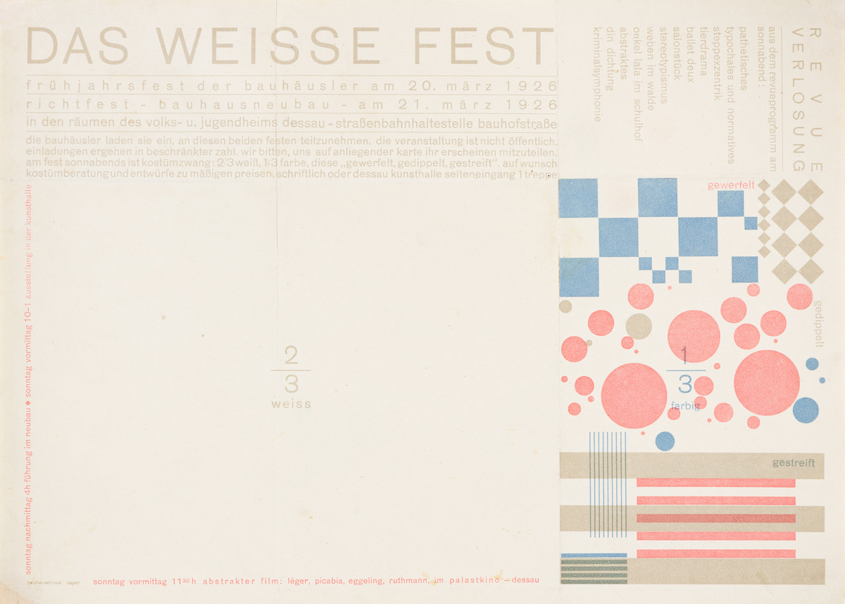 HERBERT BAYER (1900-1985).  DAS WEISSE FEST. Invitation. 1926. 8x11 inches, 20¼x28 cm. Bauhausdruck.